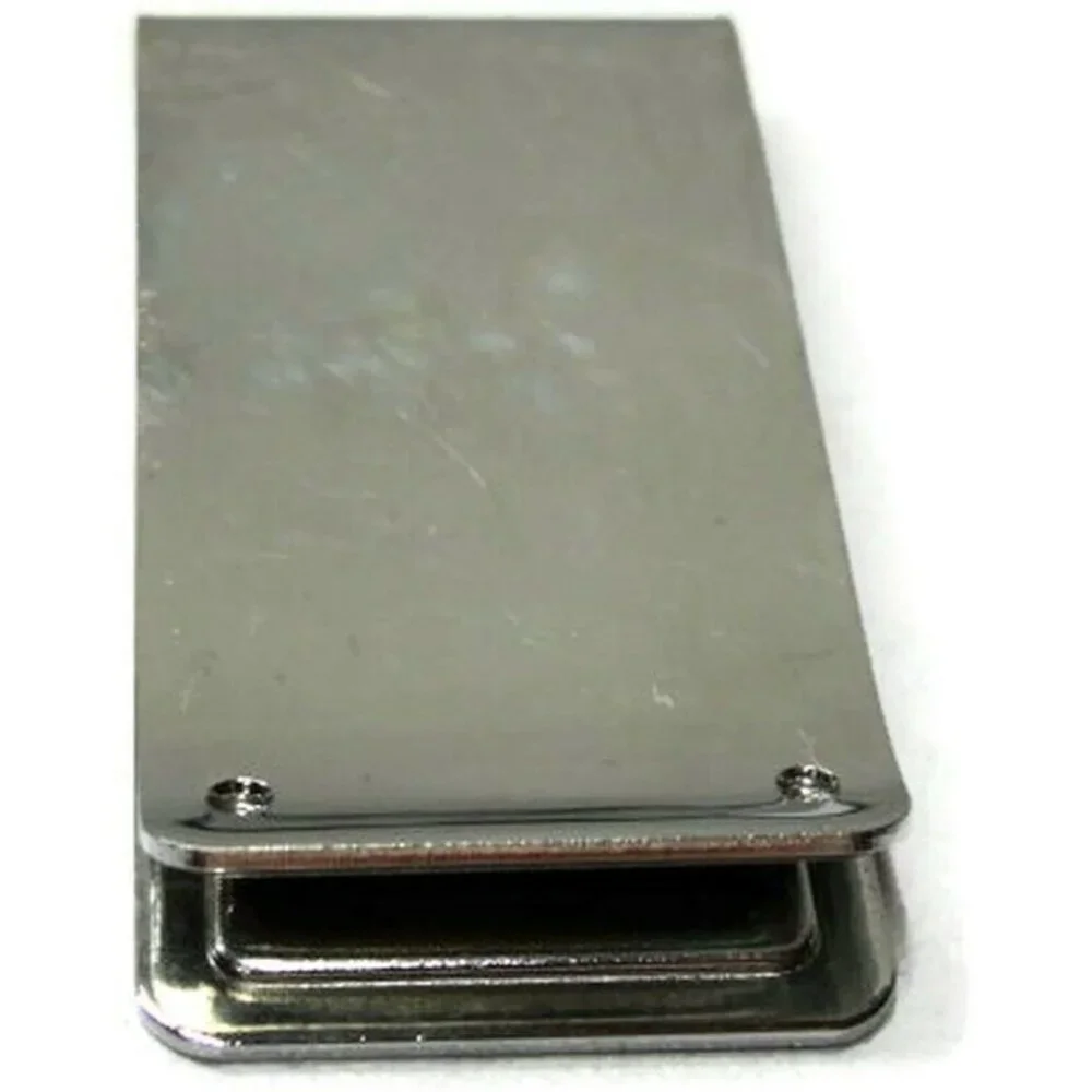 Money Clip Stainless Steel Black Leather Insert Credit Card Cash ID Holder